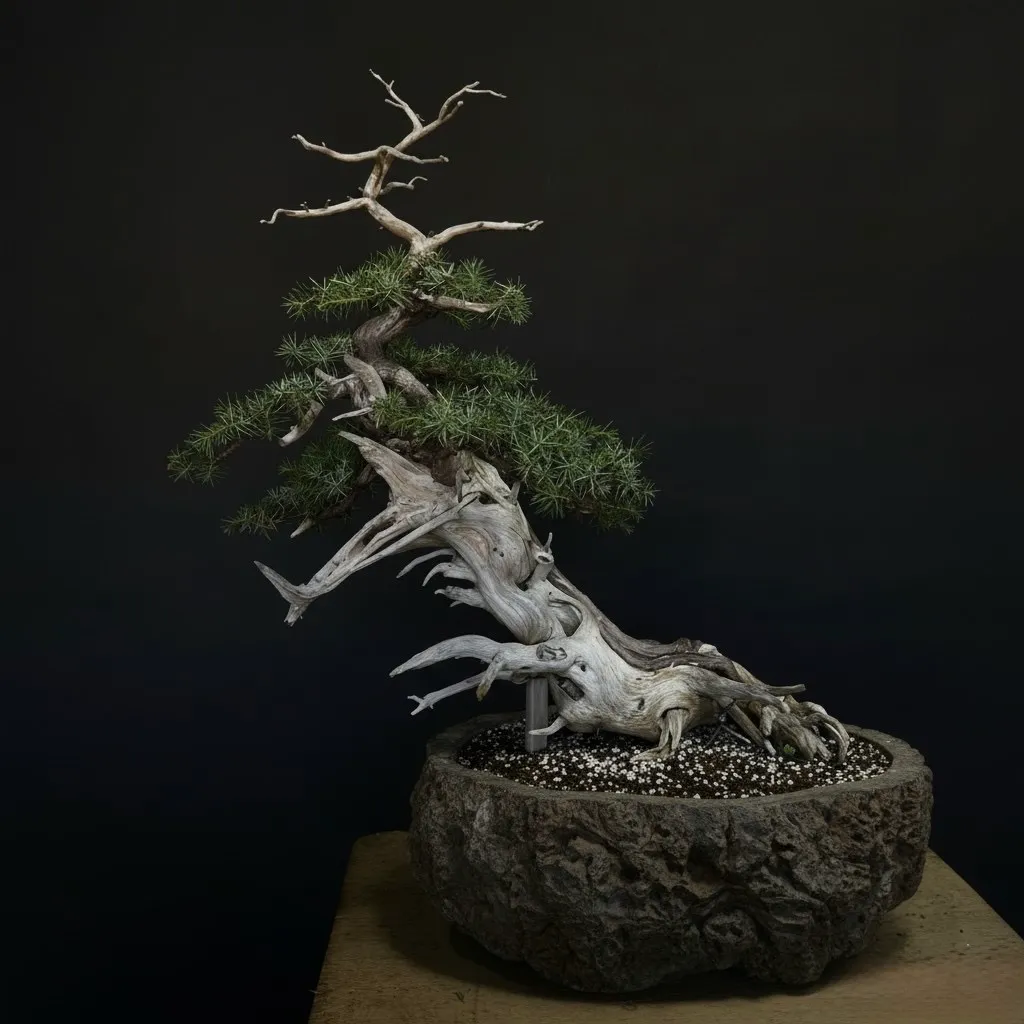 琉球盆栽 シンパク（真柏）文人木 - 琉球石鉢に仕立てられた芸術作品